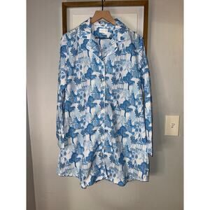 Cecil and Lou women’s button front blue print poplin sleep shirt size medium